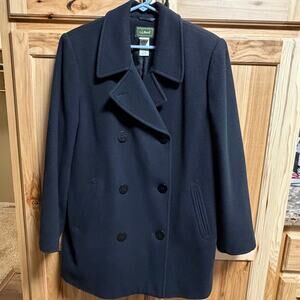 LL Bean Women’s Wool Blend Insulated Double Breasted Pea Coat Black Size 12